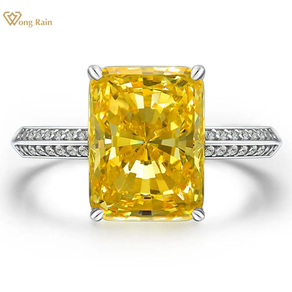 

Wong Rain 100% 925 Sterling Silver Crushed Ice Cut Citrine High Carbon Diamonds Gemstone Wedding Engagement Ring Fine Jewelry