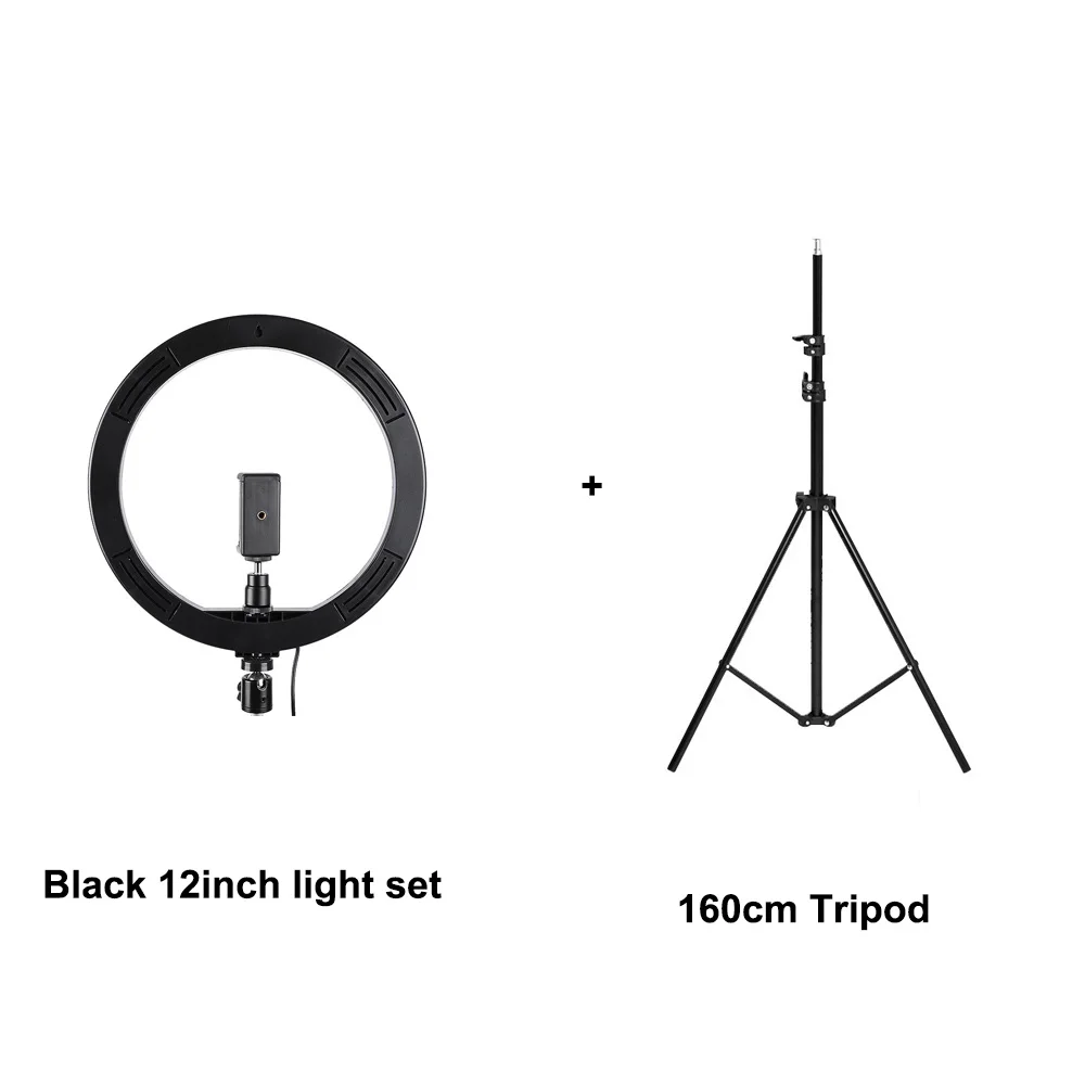 Black 160cm tripod 1" светодиодный кольцевой светильник двухцветная кольцевая лампа 3200 K-5500 K CRI95 24W кольцевая лампа для видео YouTube фото кольцевой светильник макияж светильник - Цвет: Black 160cm tripod