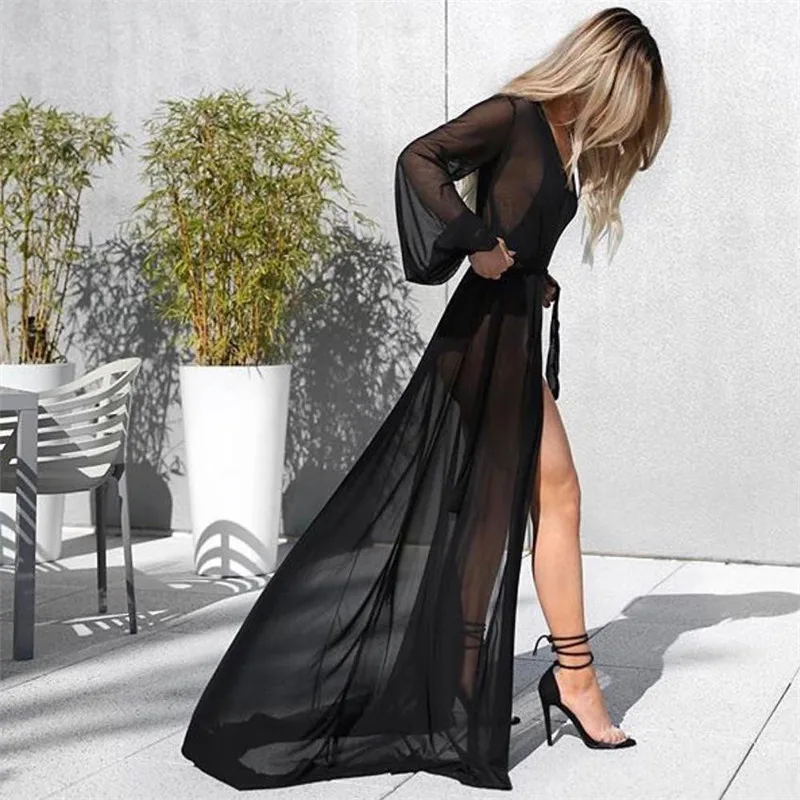 Women Solid Color Chiffon Kimono Summer Holiday Beach Cardigan Bikini Cover Up Wrap Beachwear Loose Clothes 4