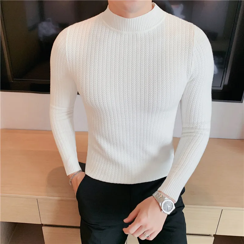 

British Style Winter Warm Men Turtleneck Sweaters Solid Color Korean Man Casual Knitter Pullovers Harajuku Male Sweaters S-4XL