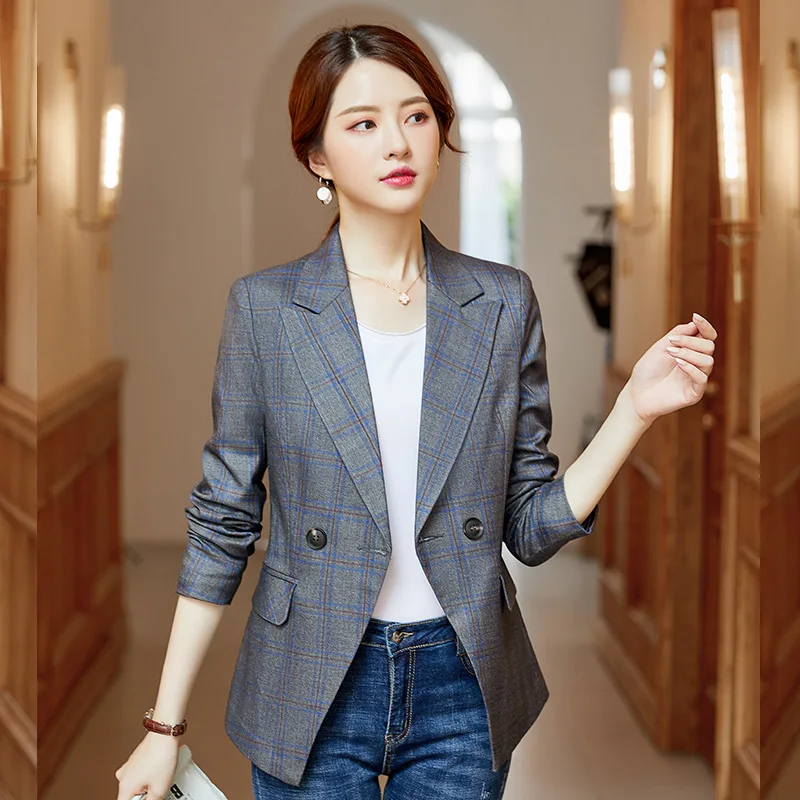 

High quality temperament ladies blazer Summer office suit jacket women's Interview plaid jacket 2019 new women's suit large size