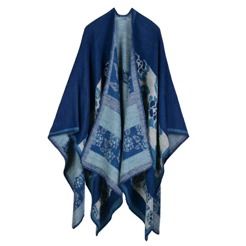 Плюс размер кардиган зимние шарфы женские осенние кашемировый пончо одеяло вязаная шаль накидка Кашемировый Шарф пончо теплые пашмины - Цвет: navy2