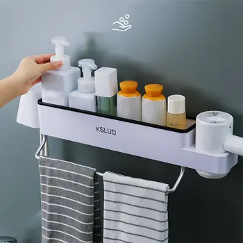 

Wall Mounted Storage Rack Towel Bar Stand Shelf Home Bath Organizer Holder Bathroom Fixture Decoration Multifunction Shelves
