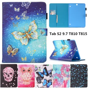 

Cute Cartoon Colorful Butterfly Tower Flip Leather Fundas Case For Samsung Galaxy Tab S2 9.7" SM-T810 T815 Tablet Cover Coque