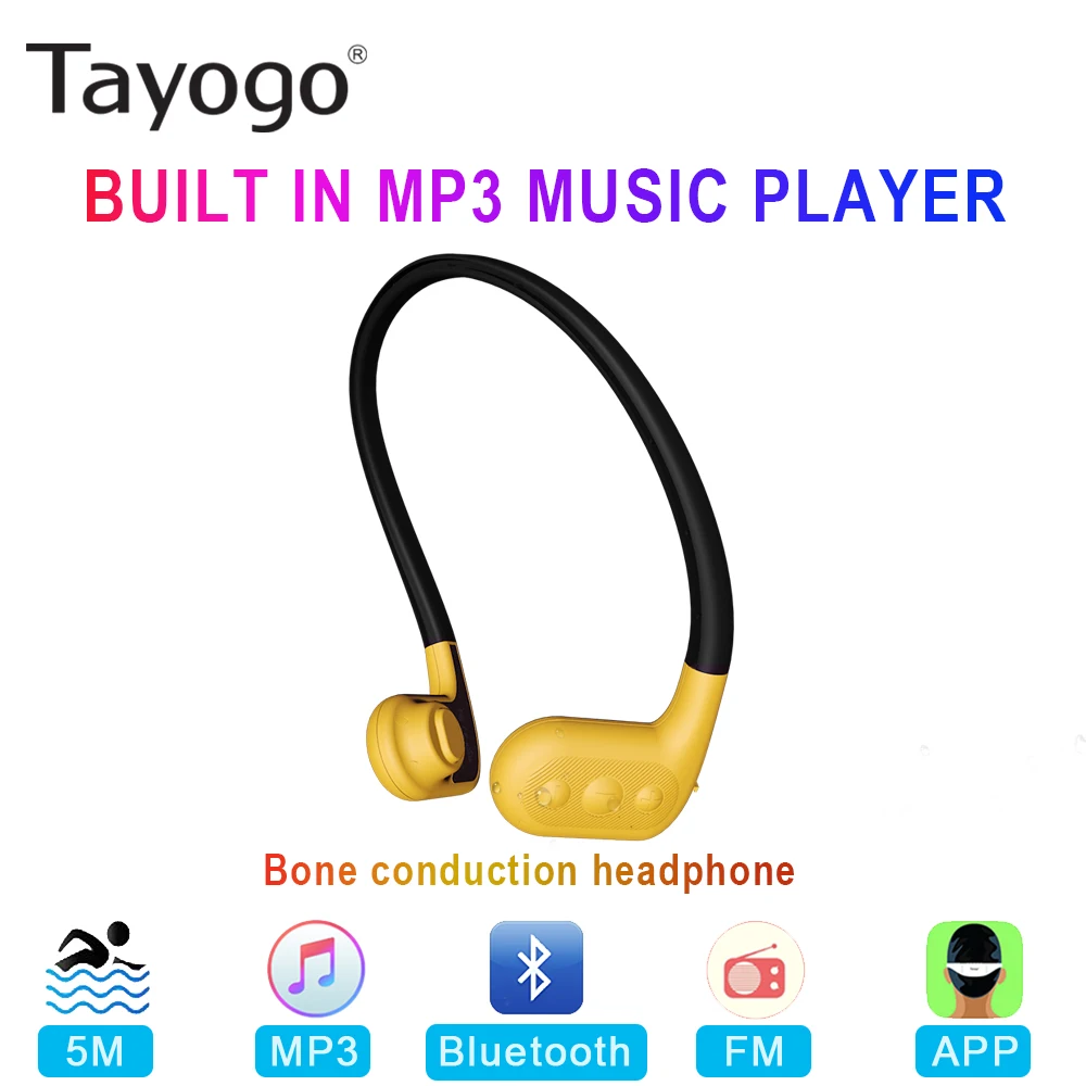 Tayogo Bluetooth Swimming Bone Conduction Headphone with FM Radio IPX8 Waterproof MP3 Player