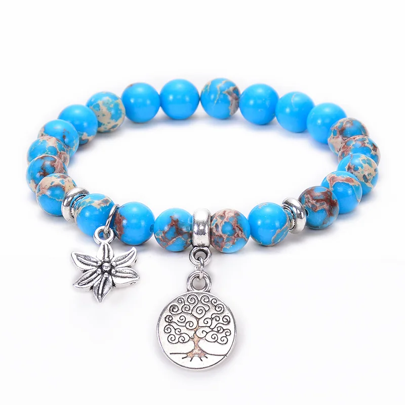 

Vintage Boho Starfish Charm Bracelets Bangles Women Natural Stone Tree of Life Star Fish Hamsa Pendant Bead Bracelet Men Jewelry