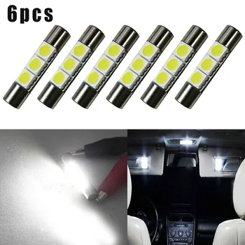 

New High Quality 6Pcs Xenon White 5050 3-SMD 6641 6614F LED Bulb Sun Visor Mirror Fuse Lights