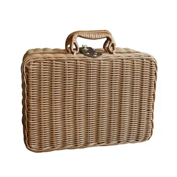 

Primitives Imitation Rattan Small Storage Case Travel Picnic Basket Tabletop Organizer Resin Wicker Suitcase Photography Props