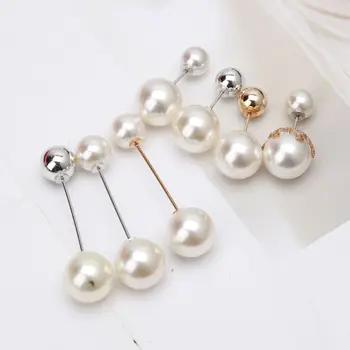 

7Pcs/Set Sweater Shawl Clip Double Faux Pearl Brooch Safety Pins Women Clothes Decor