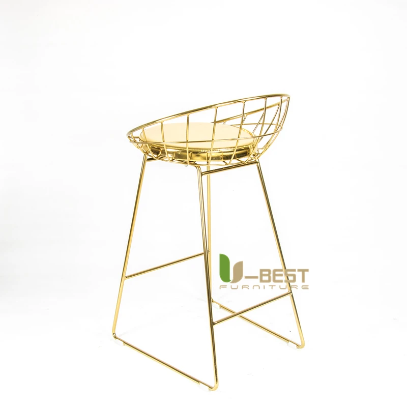 Modern Design Luxury Gold Color Stainless Steel Bertoia Wire Bar Stool Chairs For Hotel Club  (2)