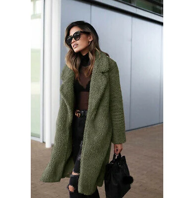 Армейский зеленый Winter Women Teddy Bear Fur Coat Ladies Knee Long Sleeve Vintage Jacket Outwear Top - Цвет: Армейский зеленый