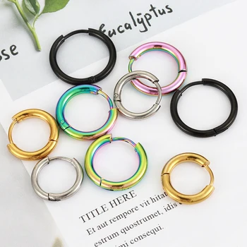 스테인레스 스틸 후프 귀걸이 2.0mm 2.5mm 남성 여성용 귀고리, 골드 컬러 블랙 컬러풀 라운드 서클 귀걸이 도매 10 개