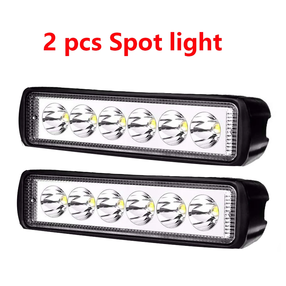 2x 18w Spot light Светодиодная панель 18 Вт, 30 Вт, 48 Вт, 54 Вт, светодиодный светильник для бездорожья 4x4, 12 В, 24 В, светодиодный рабочий светильник для автомобиля, противотуманный светильник, задний фонарь, l светильник, прожектор, точечный луч - Цвет: 2x 18w Spot light