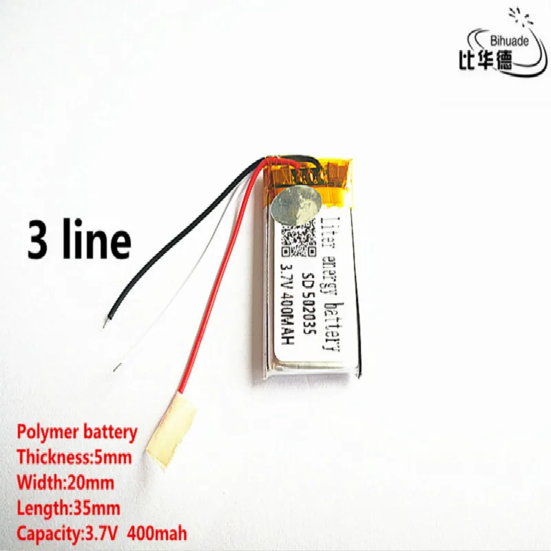 5pcs/lot 3 line Good Qulity 3.7V 400mAH 502035 Polymer lithium ion / Li-ion battery for TOY POWER BANK GPS mp3 mp4 | Электроника