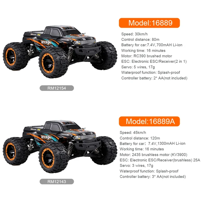 Linxtech 16889A 1/16 RC Car 45km/h High Speed Brushless Motor 4WD RC Race Truck Car Big Foot Off Road Car Toy for Adult Kids 5