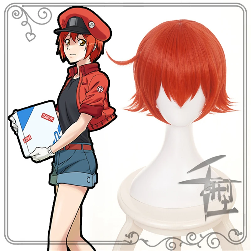 

Hataraku Saibou Cells At Work Erythrocyte Red Blood Cell Short Red Cosplay Wig + Wig Cap Neutrophil Platelet