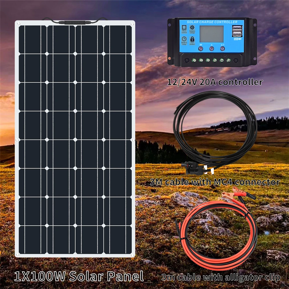 Солнечная панель 100 w с контроллером 20A фотоэлектрический кабель 100w солнечные батареи 12-вольтовый комплект солнечных модулей зарядное устройство System/Home/Boat Высокоэффективное зарядное устройство для батареи