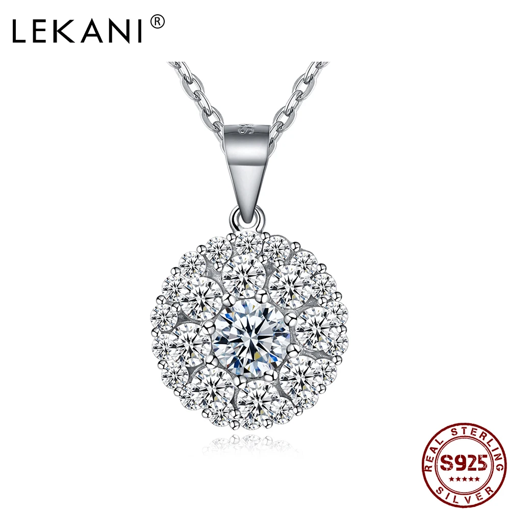 

LEKANI Rotatable Women 925 Sterling Silver Necklaces Cubic Zirconia Flower Pendant Chain Necklace Fine Jewelry Friendship Gifts