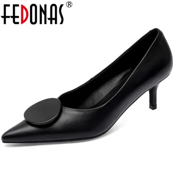 

FEDONAS New Arrival Women Point Toe Party Prom Shoes Spring Summer Elegant Brand Shoes Office Lady Genuine Leather Shoes Woman