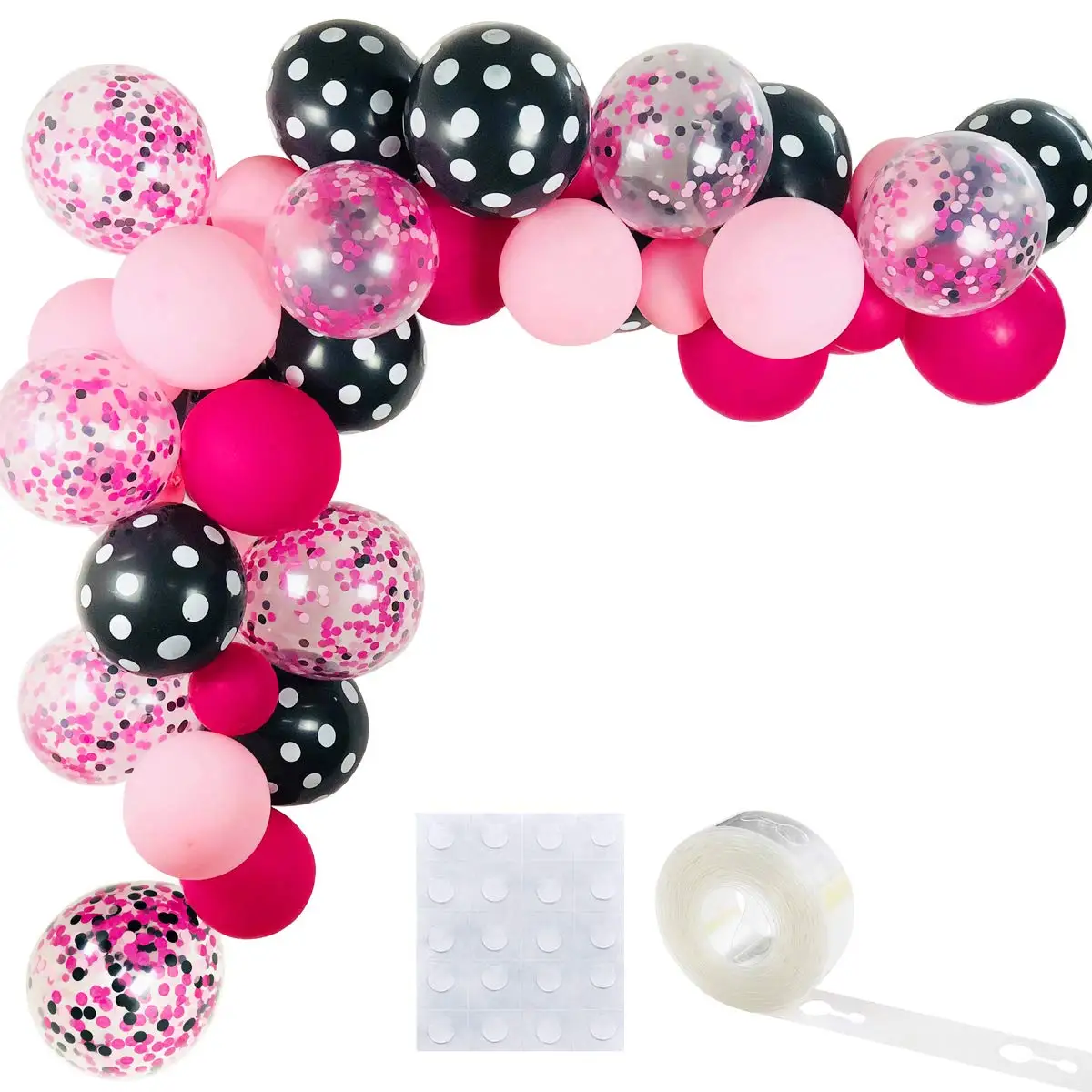 

METABLE 12 Inch Light Pink Rose Red Black Bot with Confetti Balloons Strip for Balloon Garland Baby Shower Birthday Party Decor
