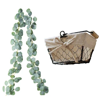 

2 Pcs Accessories: 1 Pcs Artificial Vines Faux Silk Eucalyptus Garland & 1 Pcs Iron Art Storage Basket With Lining