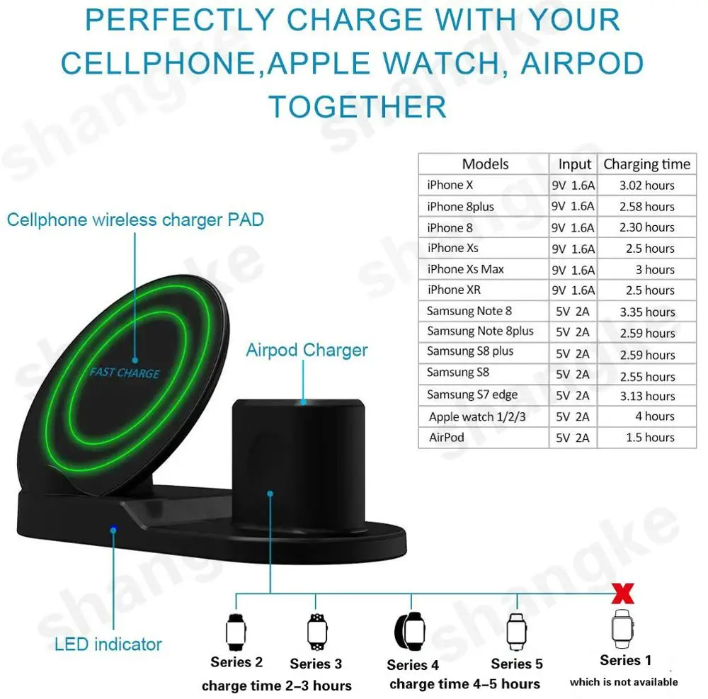 Online Wireless Charger Stand for iPhone AirPods Apple Watch, Charge Dock Station Charger for Apple Watch Series 5 4 3 2 iPhone 11 X XS
