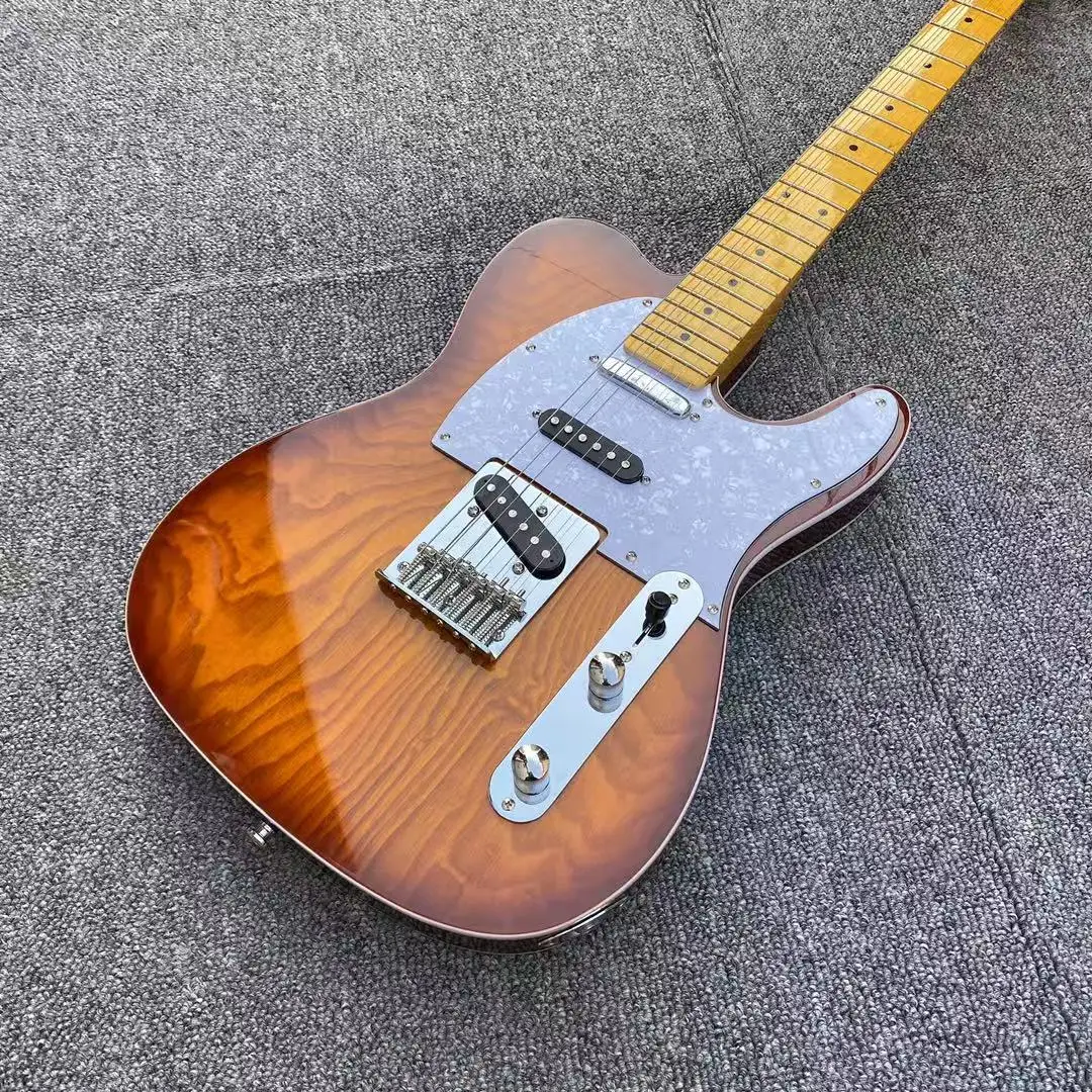 Tele Электрогитара поплавок пепел Sunburst воск в горшках звукосниматели sss 22 Лады клен гриф Китай на заказ