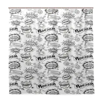 

Unique Shower Curtain Pattern with Comic Book Doodle Speech Bubbles Sound Effects Cloud Eco-Friendly with 12 Hooks in Bathroom