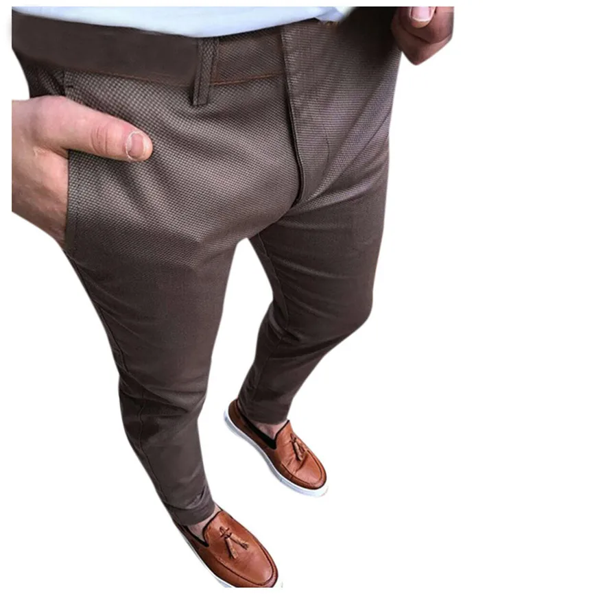 Высокое качество костюм брюки мужские Длинные повседневные деловые тонкие расширяемые брюки костюм брюки простые Передние брюки для мужчин - Цвет: Coffee