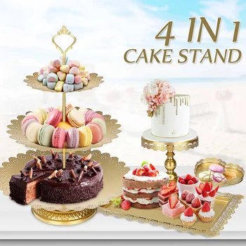 

4Pcs Metal Plate Cake Stands Display Cupcake Stand Birthday Party Wedding Decoration Party Bakeware Fondant Cake Display Kit