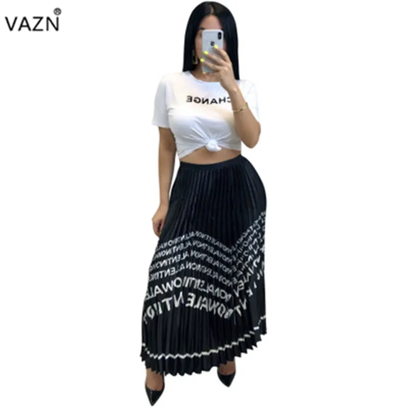 Черный VAZN популярные сексуальные элегантные модные женские юбки, однотонные шифоновые юбки джокер, плиссированные макси юбки MD202 - Цвет: Черный