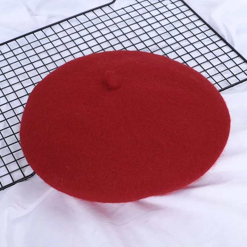 Big red Новинка, осенне-зимний элегантный женский шерстяной берет, весенние женские винтажные одноцветные шапки, женская шляпа в стиле художника, шляпа, Шлепка - Цвет: Big red