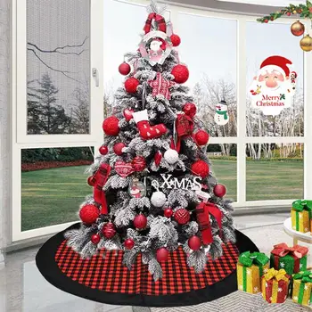 

Christmas Tree Decor Tree Skirt Plaid Flannel For Xmas Decorations Household Floor Mat Soft Material High Quality