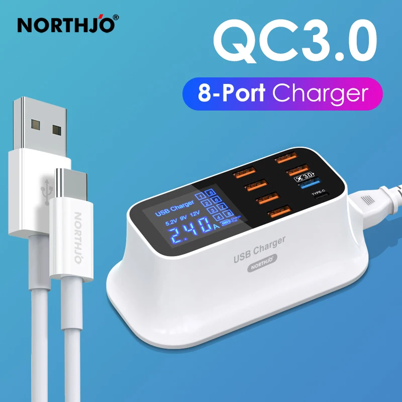 

8 Port Quick Charge 3.0 Led Display Multi USB Type C Fast Charger Adapter for iPhone Android Tablet xiaomi huawei samsung EU UK