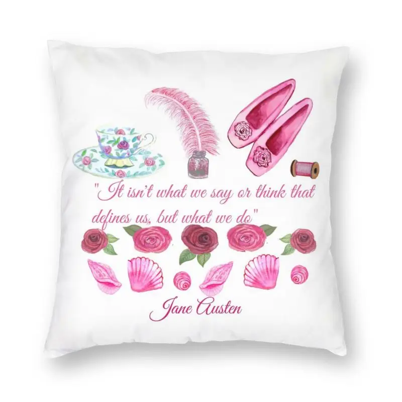 

Jane Austen Floral Quote And Shoes Pillow Case Home Decorative Printing Pride and Prejudice Cushion Cover for Living Room