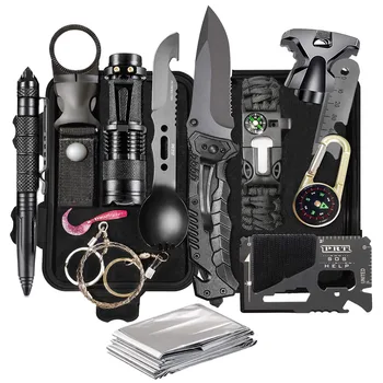 

Survival Kit 13 in 1 Survival Gear First Aid Kit with Survival Emergency Blanket Tactical Flashlight for Camping Adventures