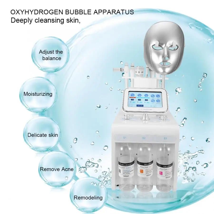 

2019 hot sale 8 in 1 hydrogen oxygen activated small bubbles facial cleaning and wrinkle remover machine