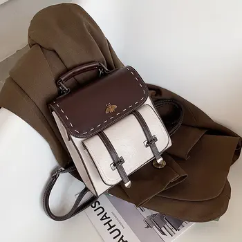 

Women Backpack Little Bee School College Backpack Vintage Pu Leather Preppy Women Famous Backpack Women mochila Dropshipping