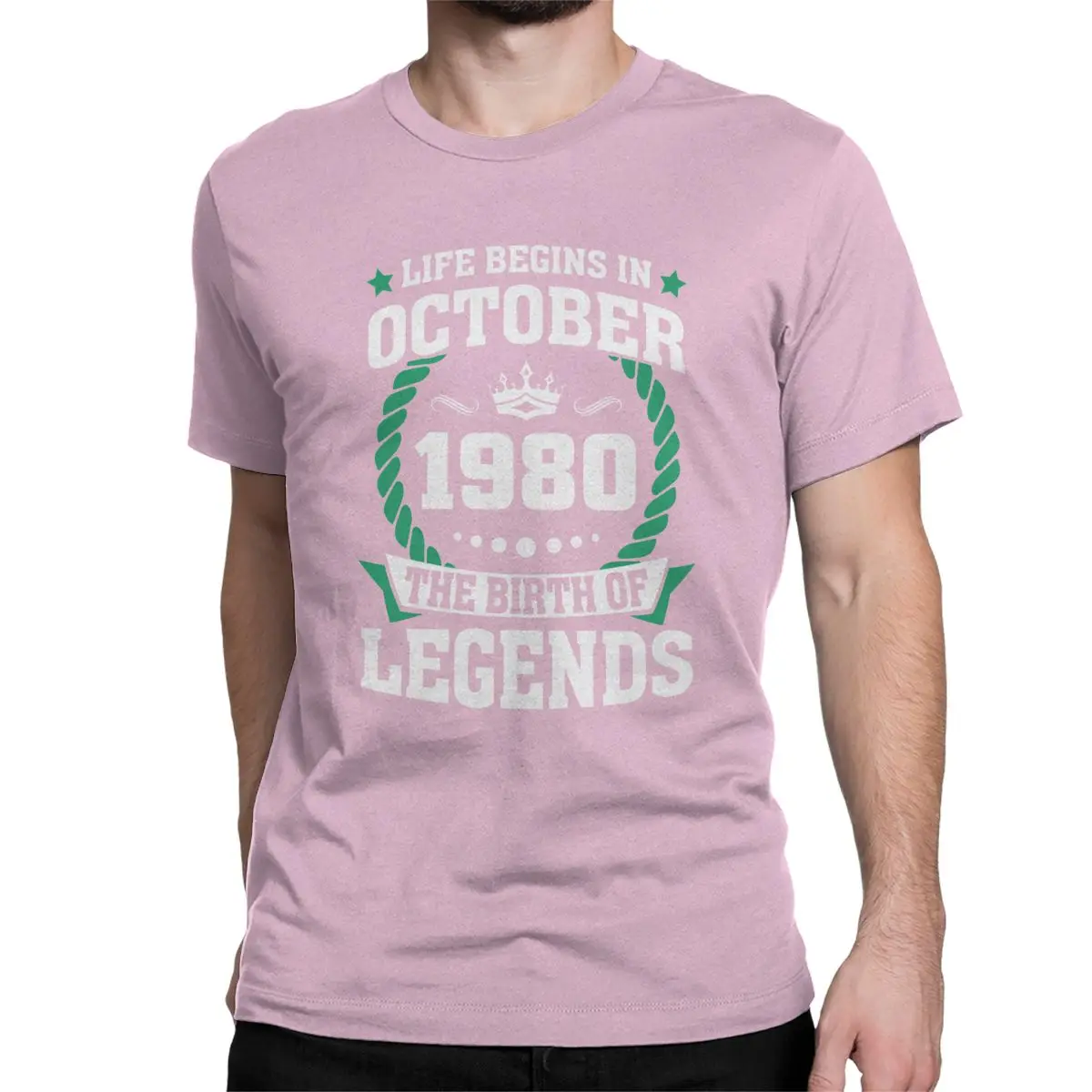 Мужская футболка с надписью «Birth Of Legends», коллекция 1980 года, 40 лет, подарок на день рождения, топы из чистого хлопка, повседневные футболки, футболка с надписью «Gift Idea» - Цвет: Розовый
