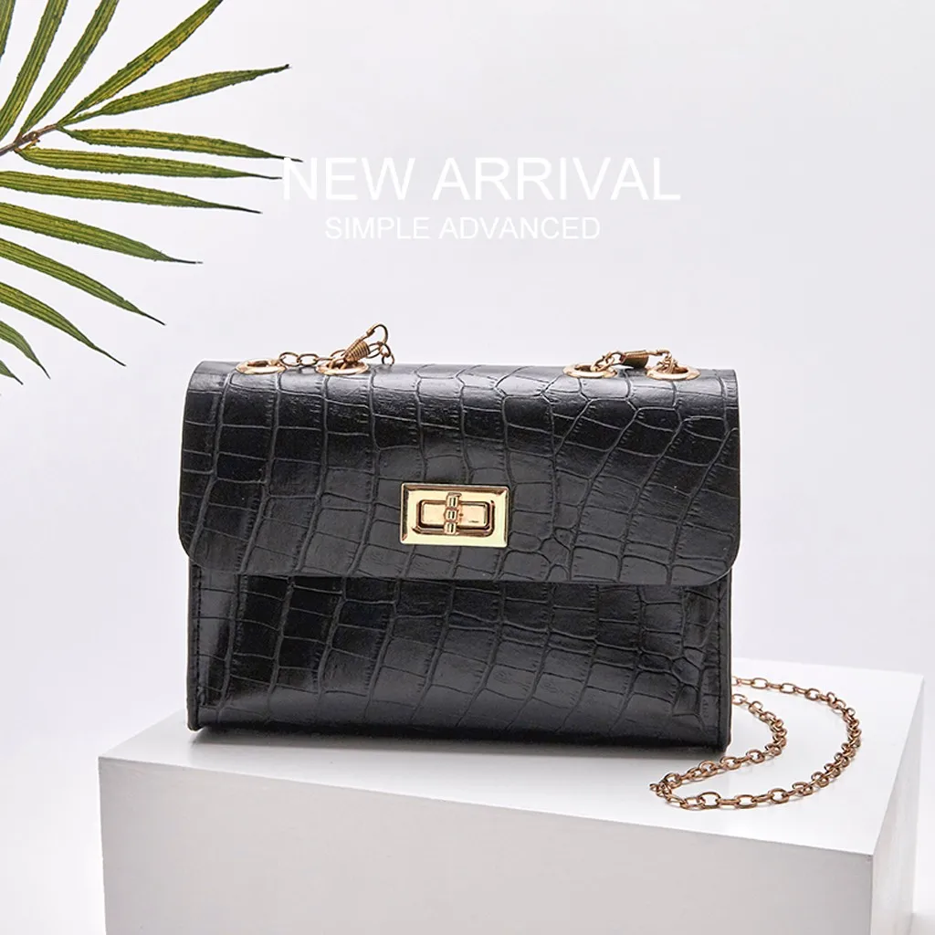 

Ladies Chain women bag simple solid black Small Square Bag Stone Pattern Shoulder Messenger Bag Casual Bag dropshipping #20