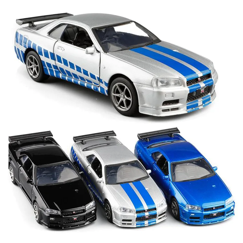 Высокое качество 1:36 Nissan GT R R34 модель спортивного автомобиля из сплава с имитацией