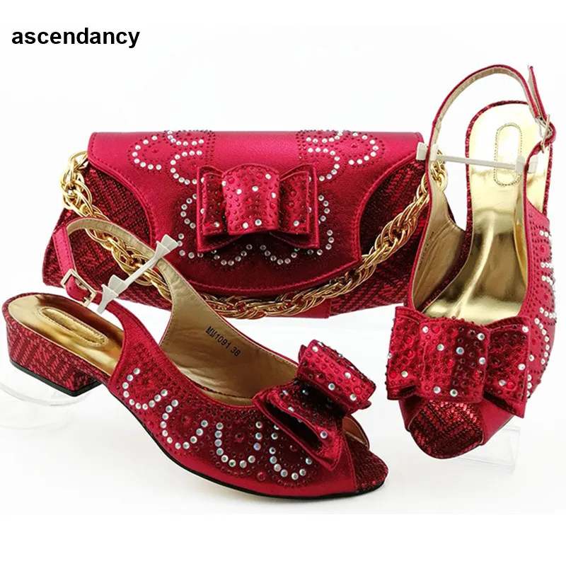 

Latest Latest African Laces 2019 Shoe and Bag Set Bag and Shoes Set Italy African Ladies Shoes and Bags Shoes with Rhinestones