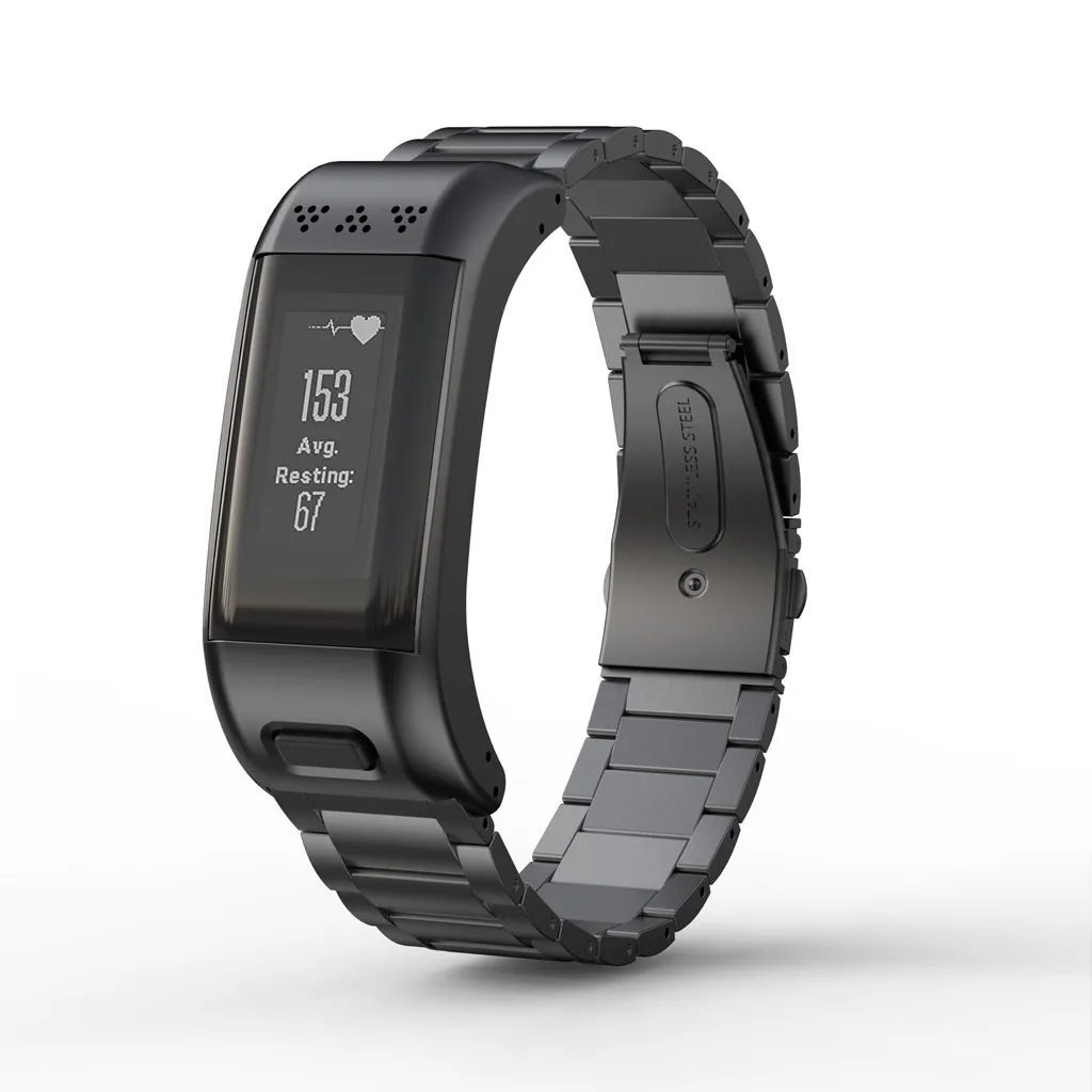 Для Garmin VIVOsmart HR+ твердый ремешок для часов из нержавеющей стали с рамкой роскошный модный ремешок черный серебристый