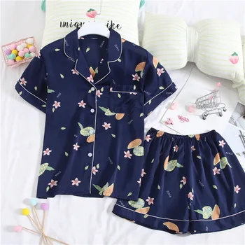 

Wmyqdlq Summer Ladies Pajamas Short-Sleeved Cardigan Lapels Can Wear Sweet Half-Sleeved Shorts Home Service