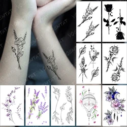 Waterproof Temporary Tattoo Sticker Dark Thorns Rose Flash Tatoo Lavender Flowers Arm Wrist Fake Tatto For Body Art Women Men
