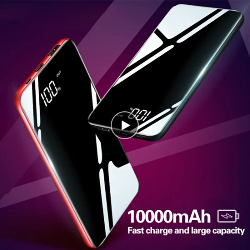 10000mAh Powerbank For Xiaomi Portable Charger Battery-Bank Mirror Mobile-Phones 10000 Mah Micro Usb Type C External Battery