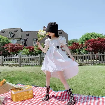 

2020 summer new girl skirt small white dress first love skirt bubble sleeve square collar dress