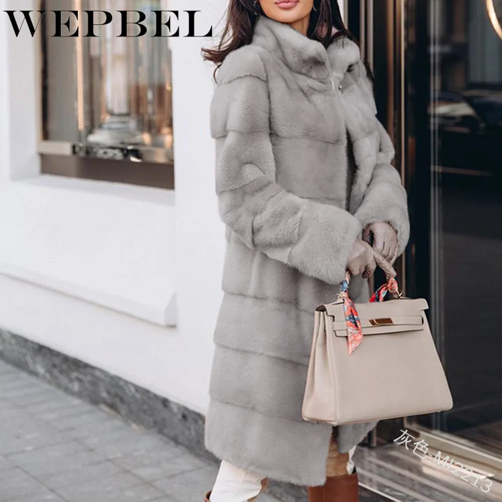 WEPBEL Женская модная Толстая теплая куртка с искусственным мехом, зимняя теплая длинная парка, пальто