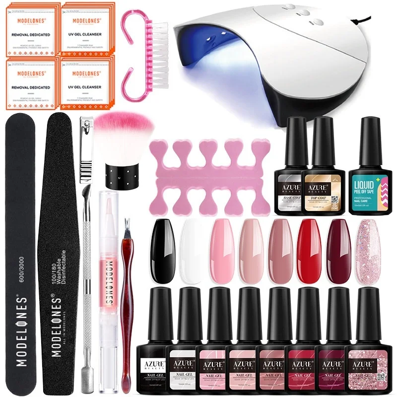 AZURE BEAUTY 23Pcs/Lot Professional Nail Led Lamp Tools Set Long Lasting Hybrid Gel Lacquer Semi Permanent Glitter Polish | Красота и