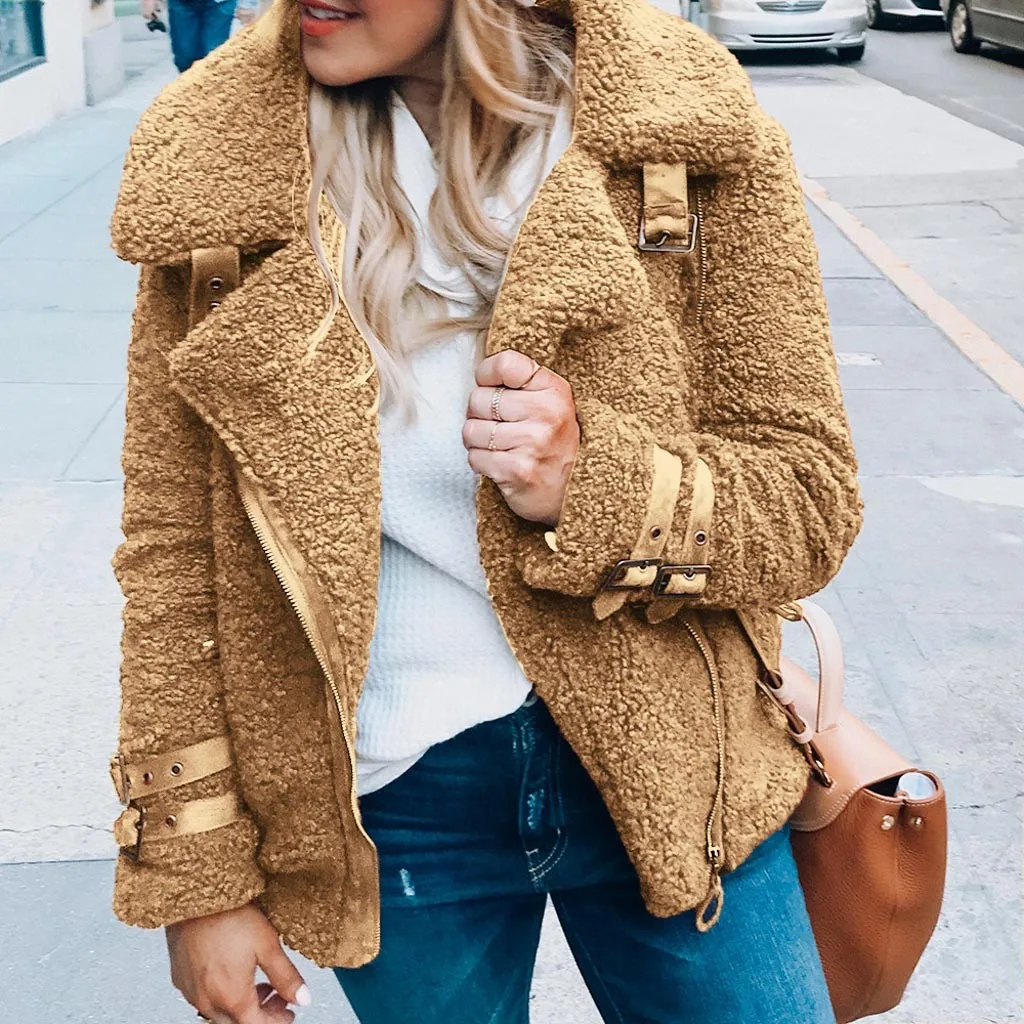 Jaycosin Fashion Women Casual Fleece Winter Warm Jacket Coat Stylish Long Sleeve Comfortable Soft Short Overcoat Outercoat 26#4